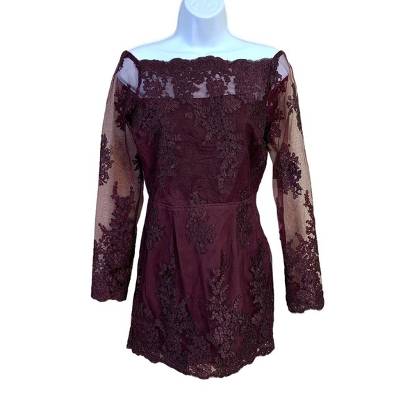 M NEW Tobi Purple Lace Floral Cocktail Dress Long Sleeve Medium Event Party - Picture 1 of 11